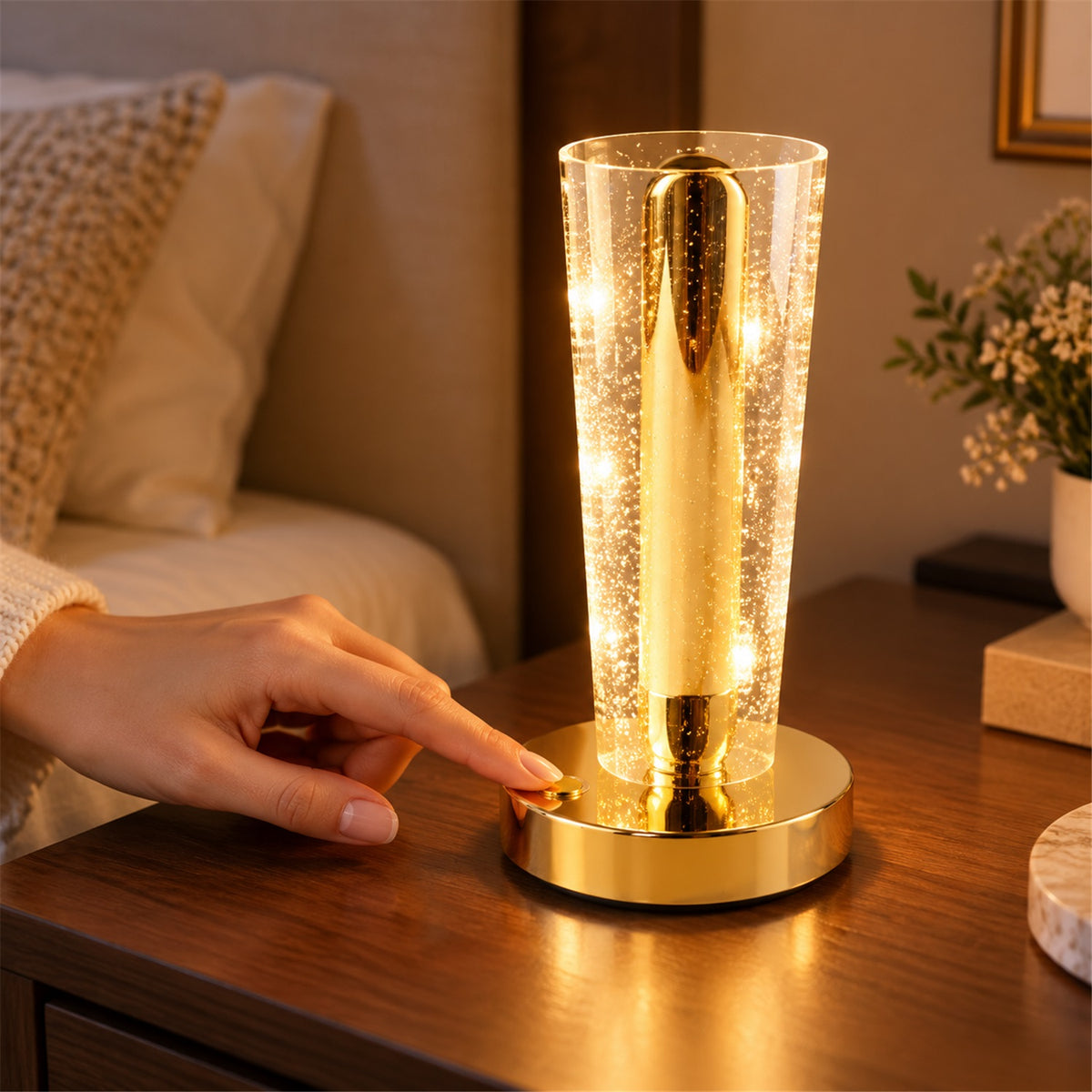 Crystal Table Lamp – Sparkle Design with Golden Base LED