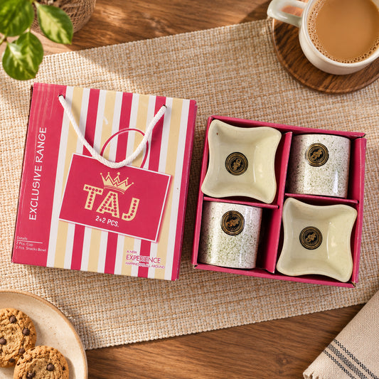 Ceramic Tea Cup Set – 4 Pcs with Snack Bowls | NG