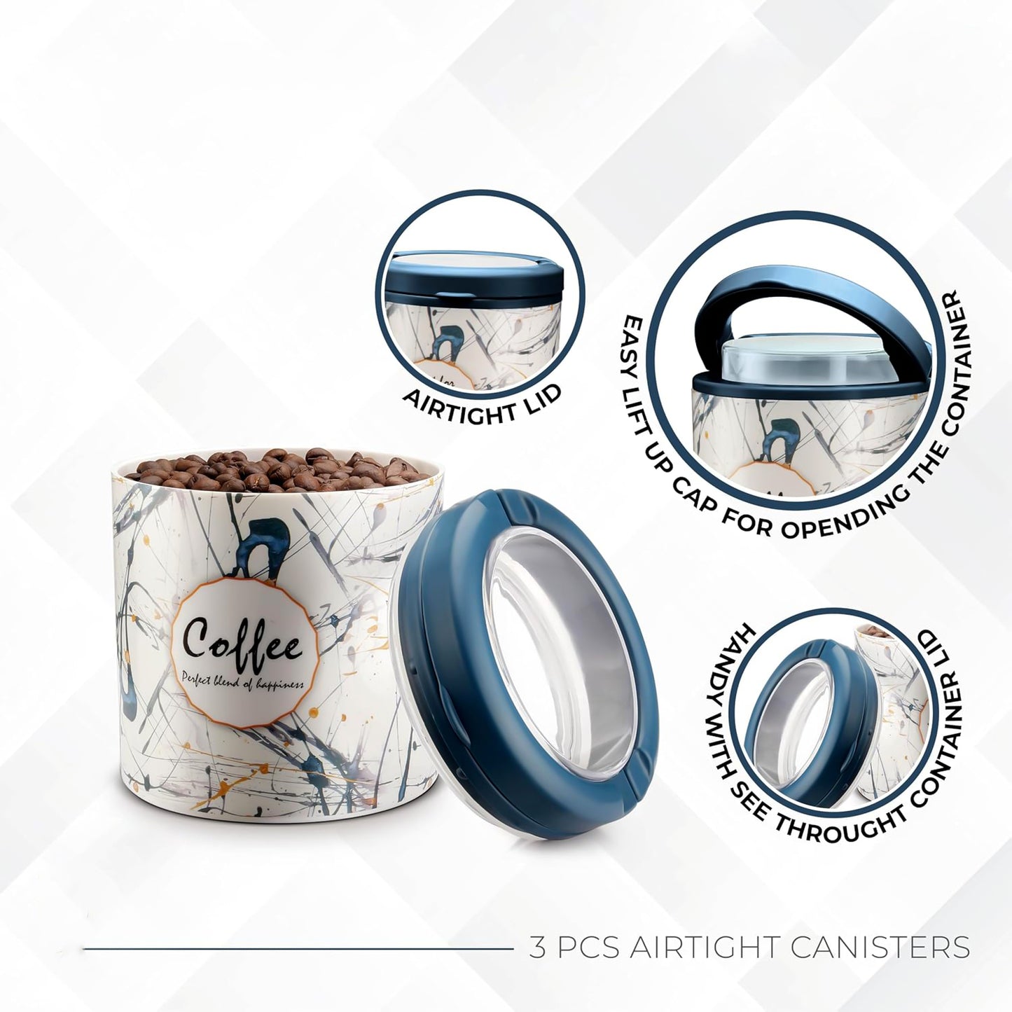 Multipurpose Plastic Tea Coffee Sugar Storage Container (3 Pc Set)