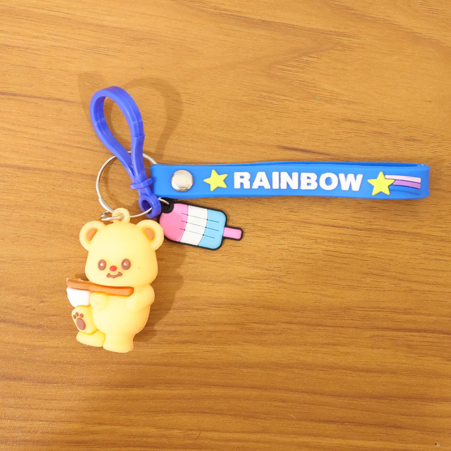 Cute Bear Cartoon Keychain with Rainbow Strap (1 Pc)