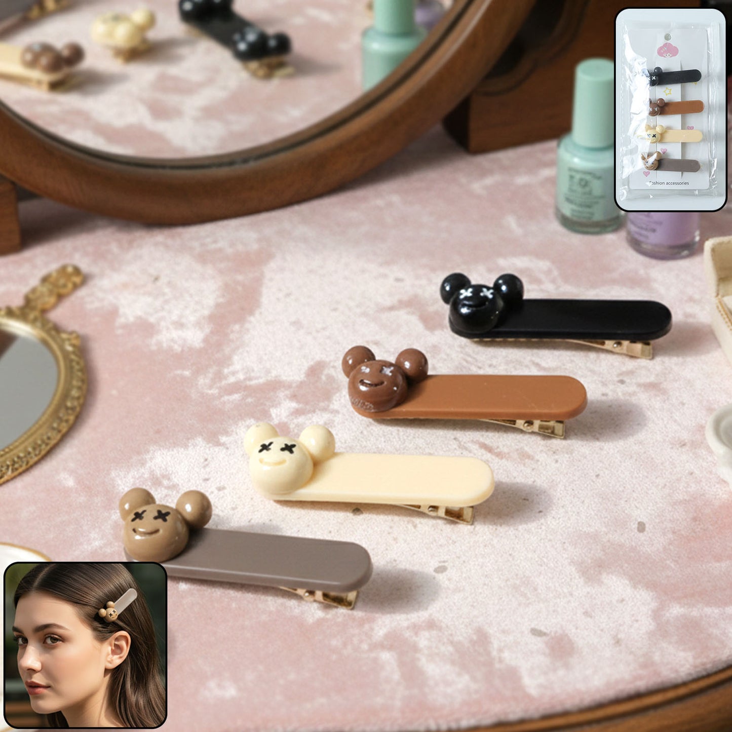 Teddy bear design hair clip set