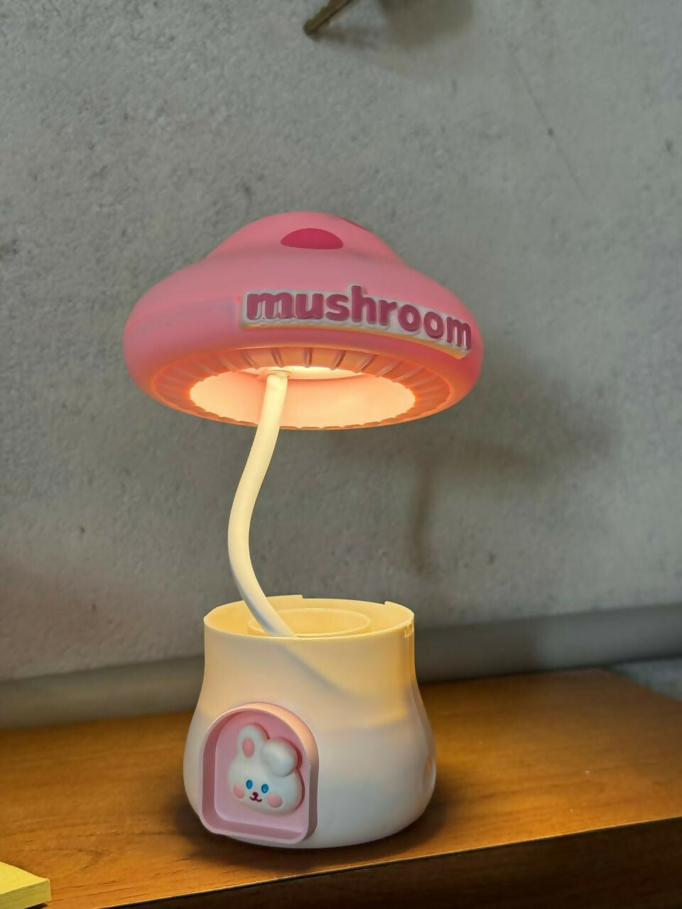 Pink Mushroom Study Table Lamp with Pencil Sharpener & USB Charging