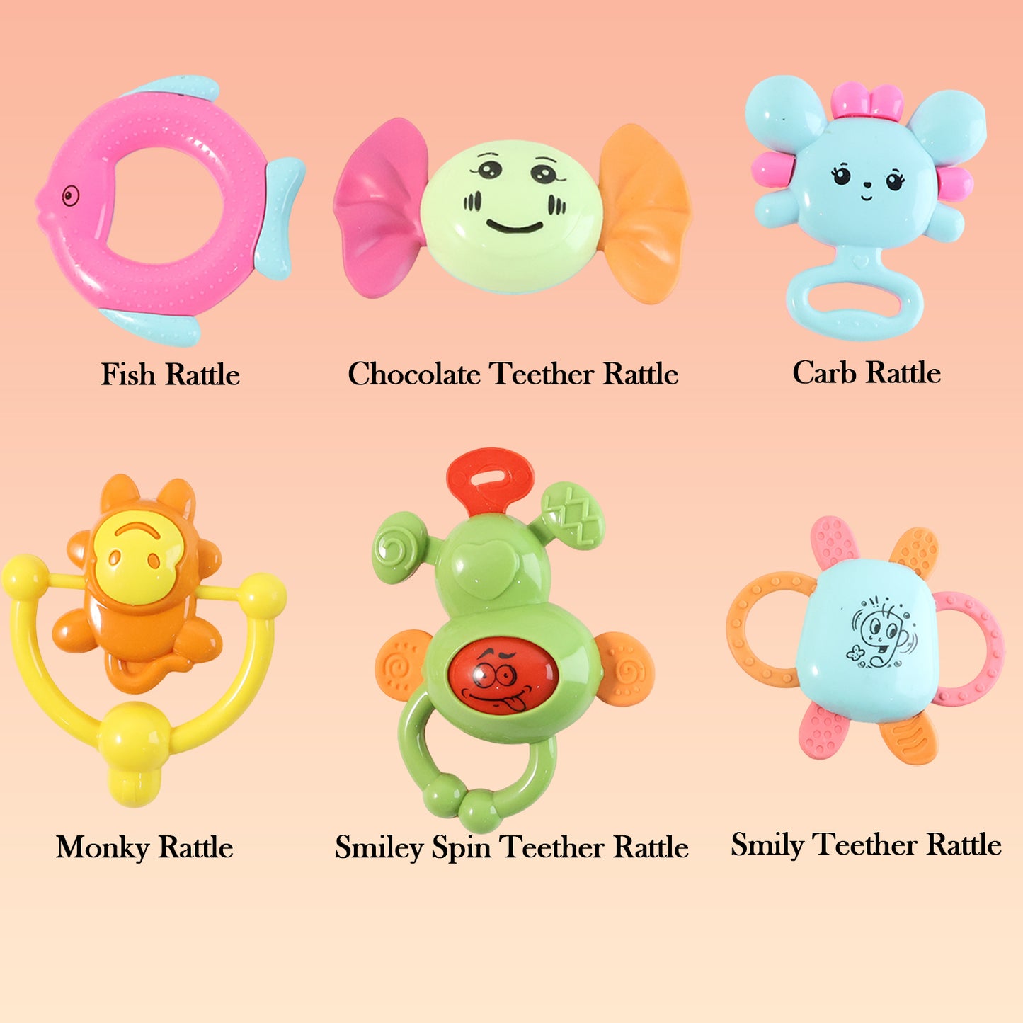 Play Cart Tiny Joys Rattle Toy Set – 6-in-1 Baby Rattles