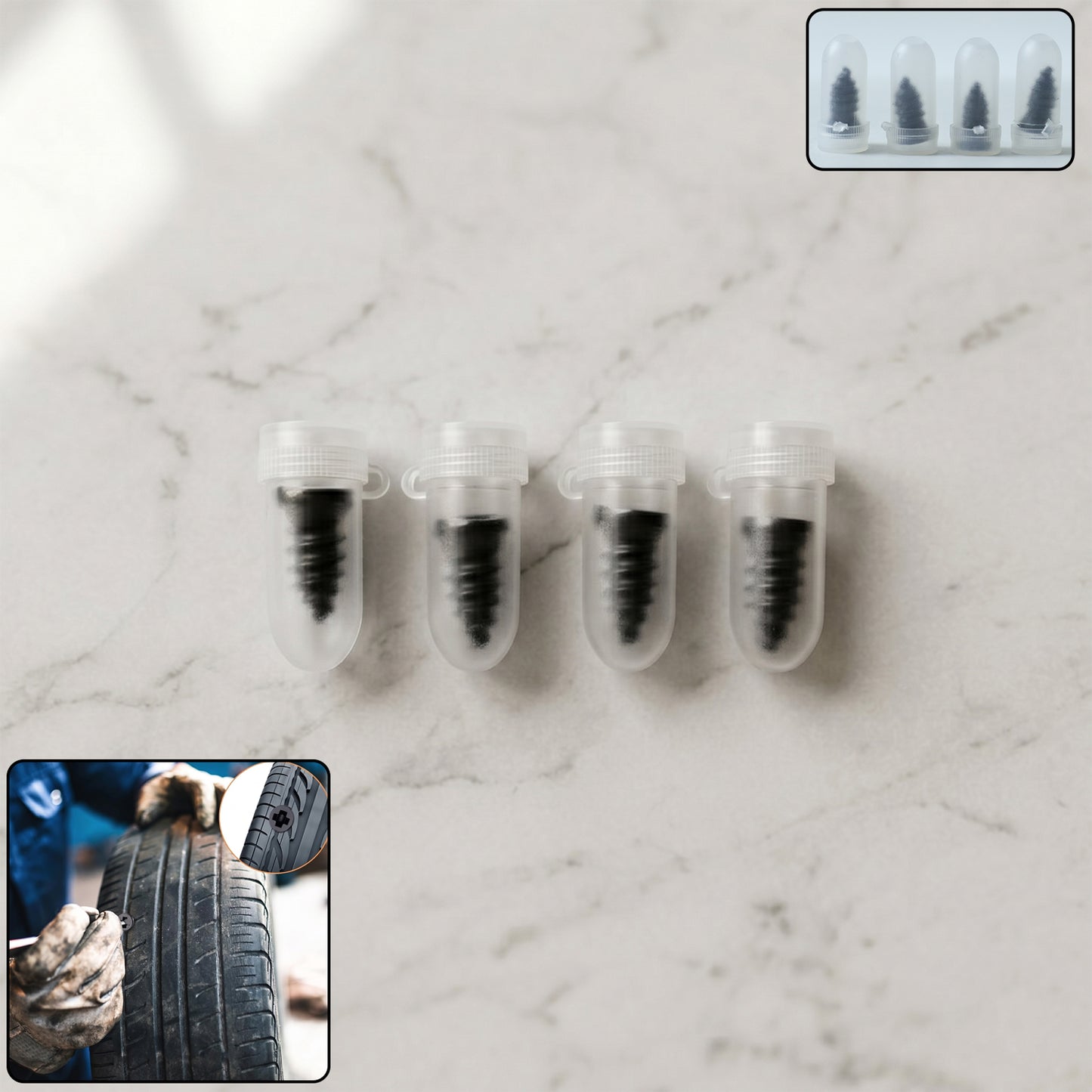 Car & bike tubeless tire puncture repair screw plugs 4-pack