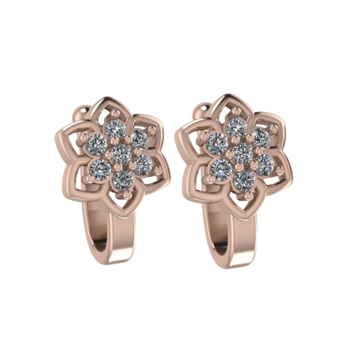 2Pc Non-Piercing Nose Ring Set Floral & Cuff Gold Silver AD