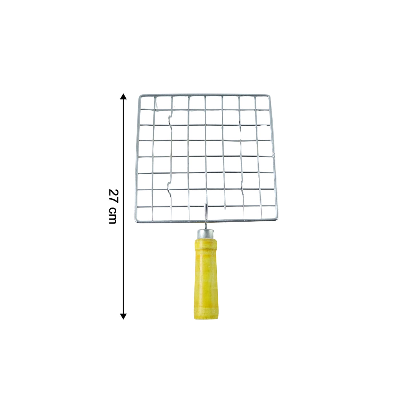 Square stainless steel barbecue grill with wooden handle