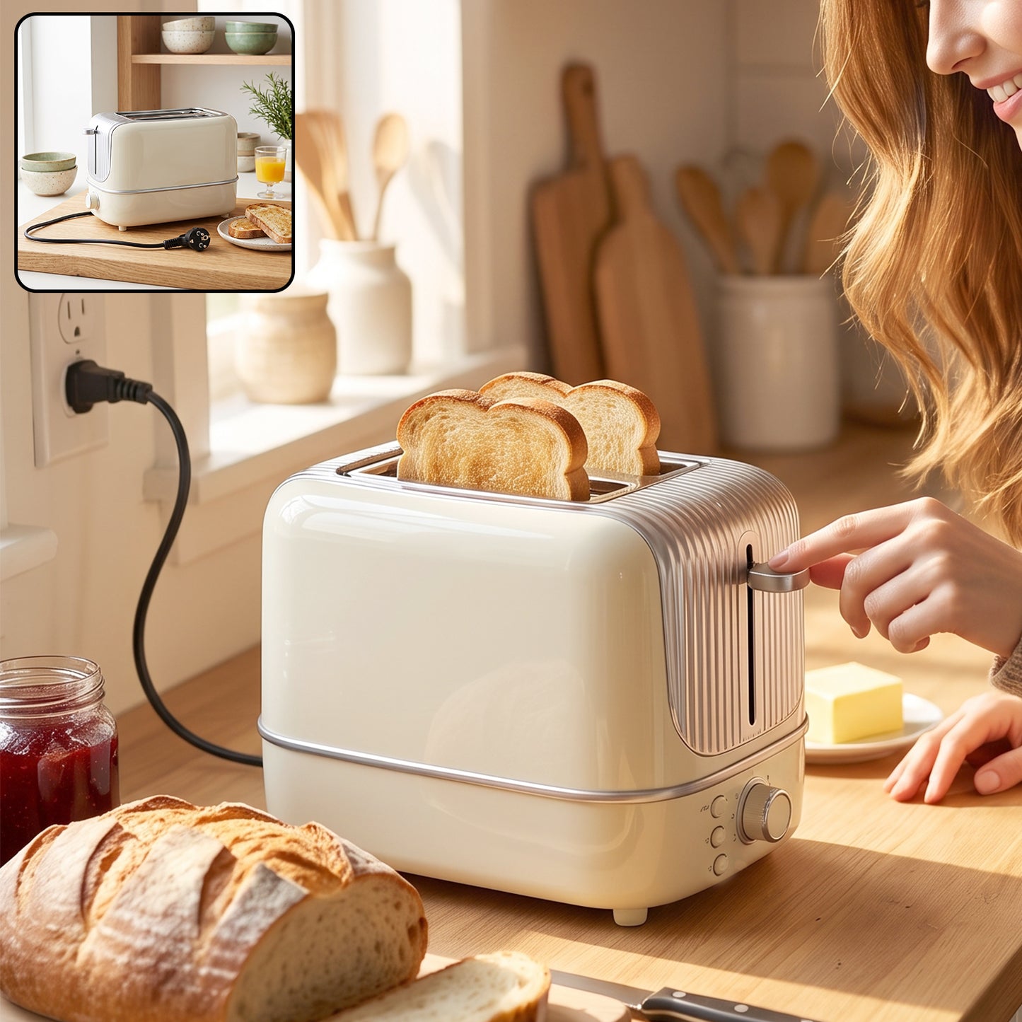 800W 2 Slice Pop Up Bread Toaster with Browning Control for Kitchen (1 Pc)
