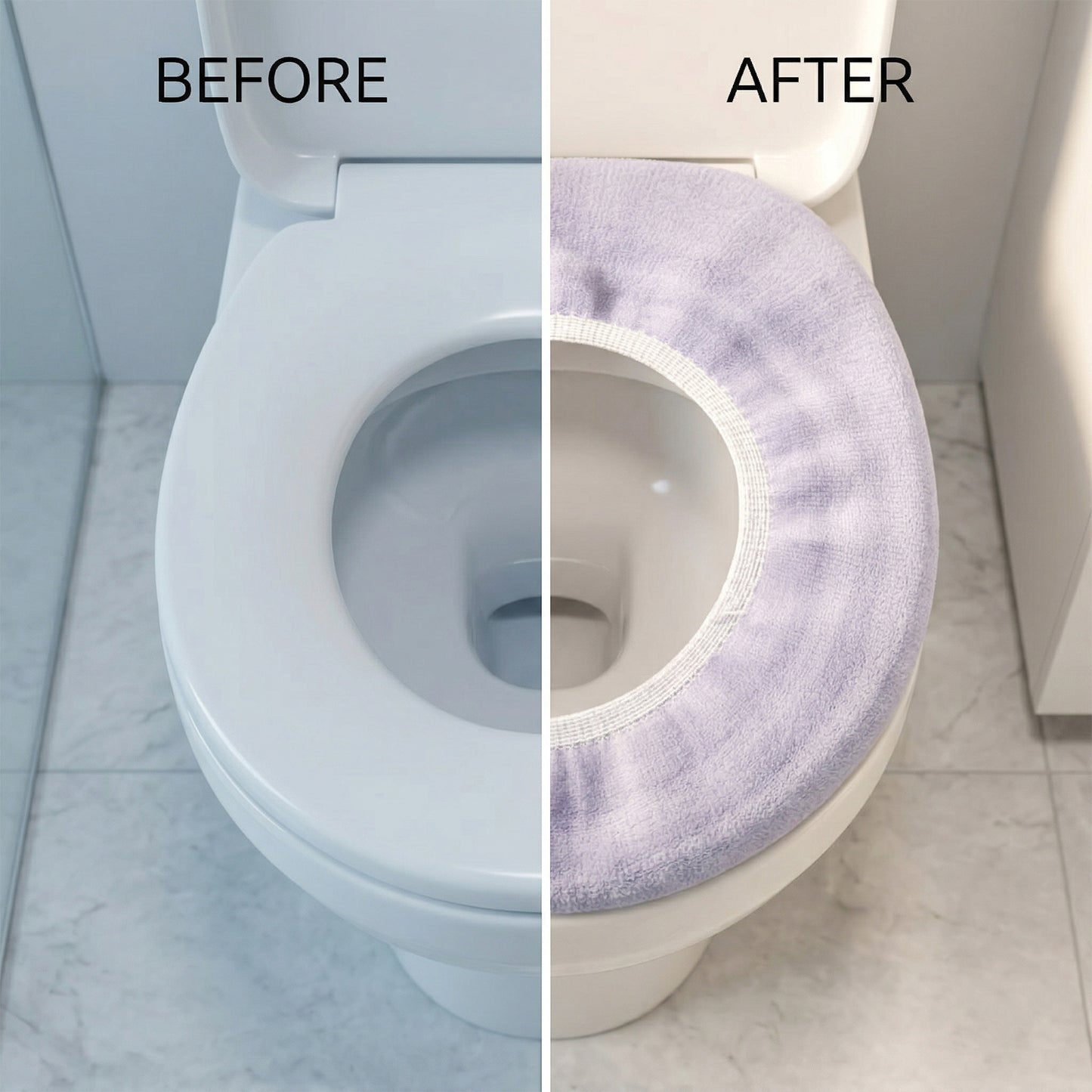 Close-up of elastic fabric toilet seat cover