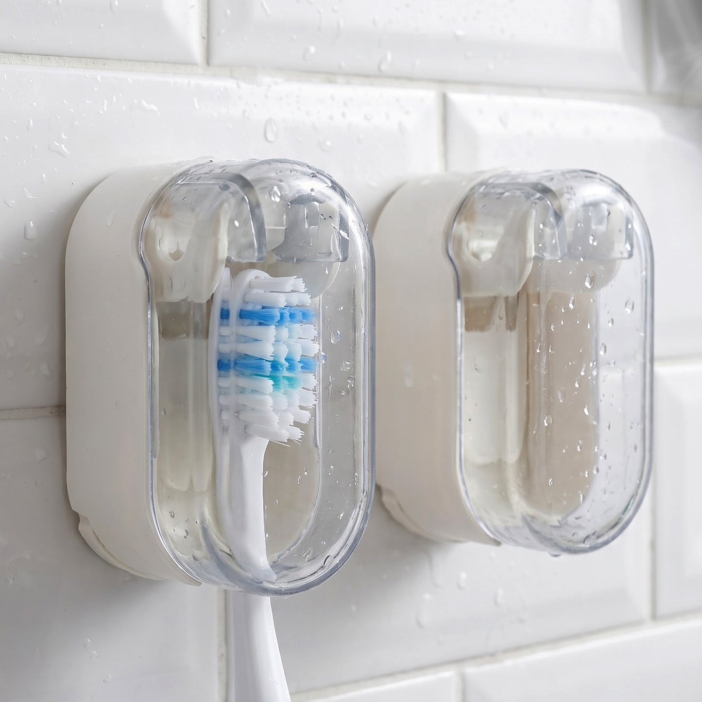 Portable Plastic Toothbrush Holder Wall Mounted Dust Cover Case (2 Pc)