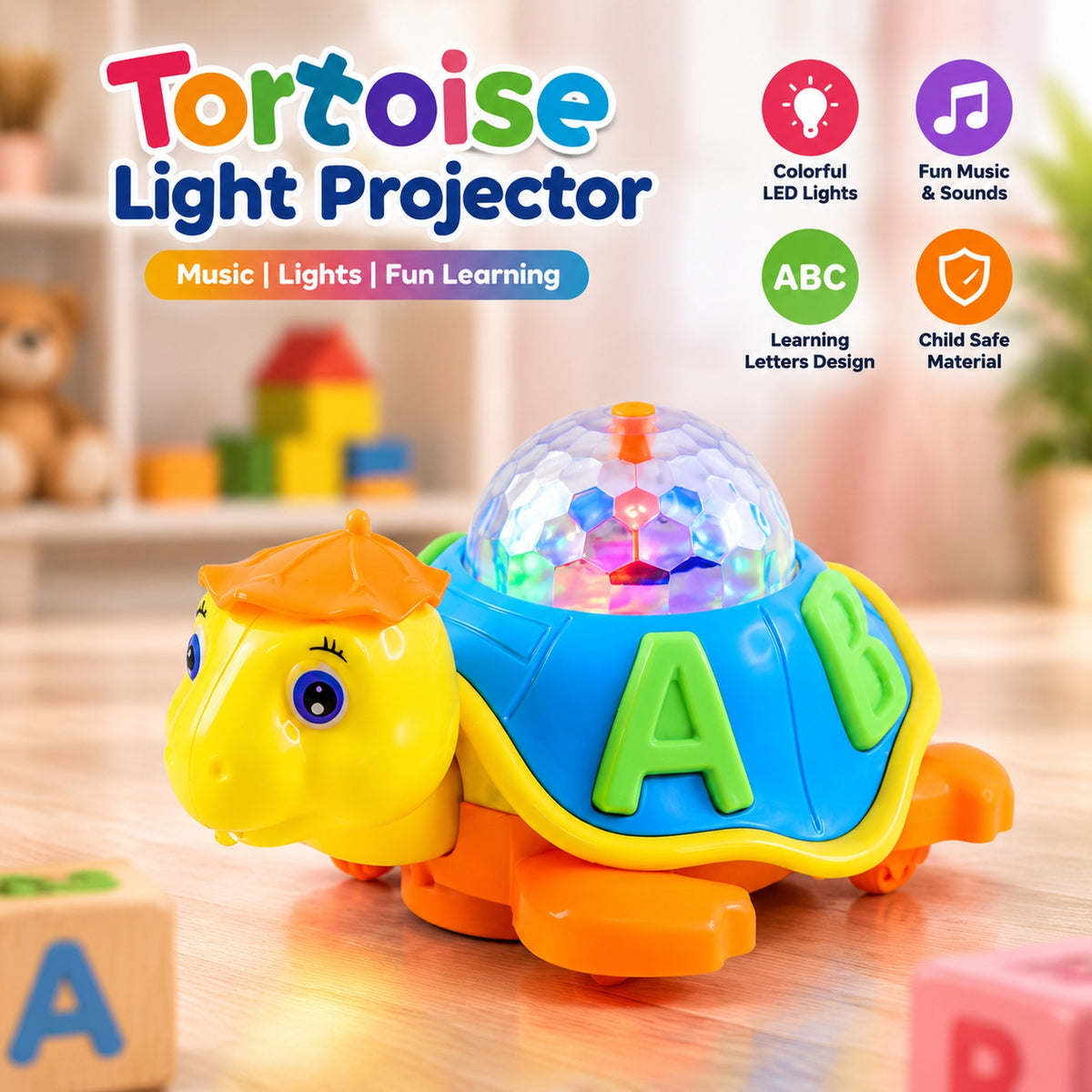 Musical Tortoise Toy with 3D LED Light Projector for Kids (1 Pc)