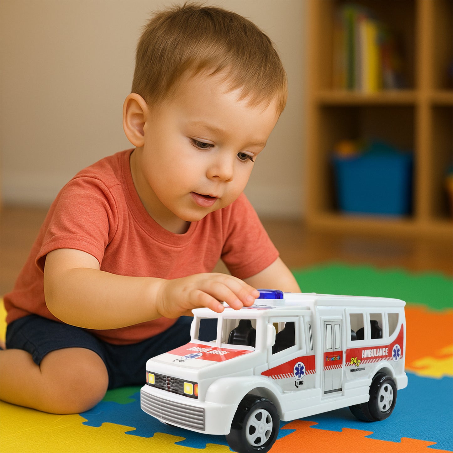 Funwoods Friction Powered Ambulance Toy for Kids (1 Pc)
