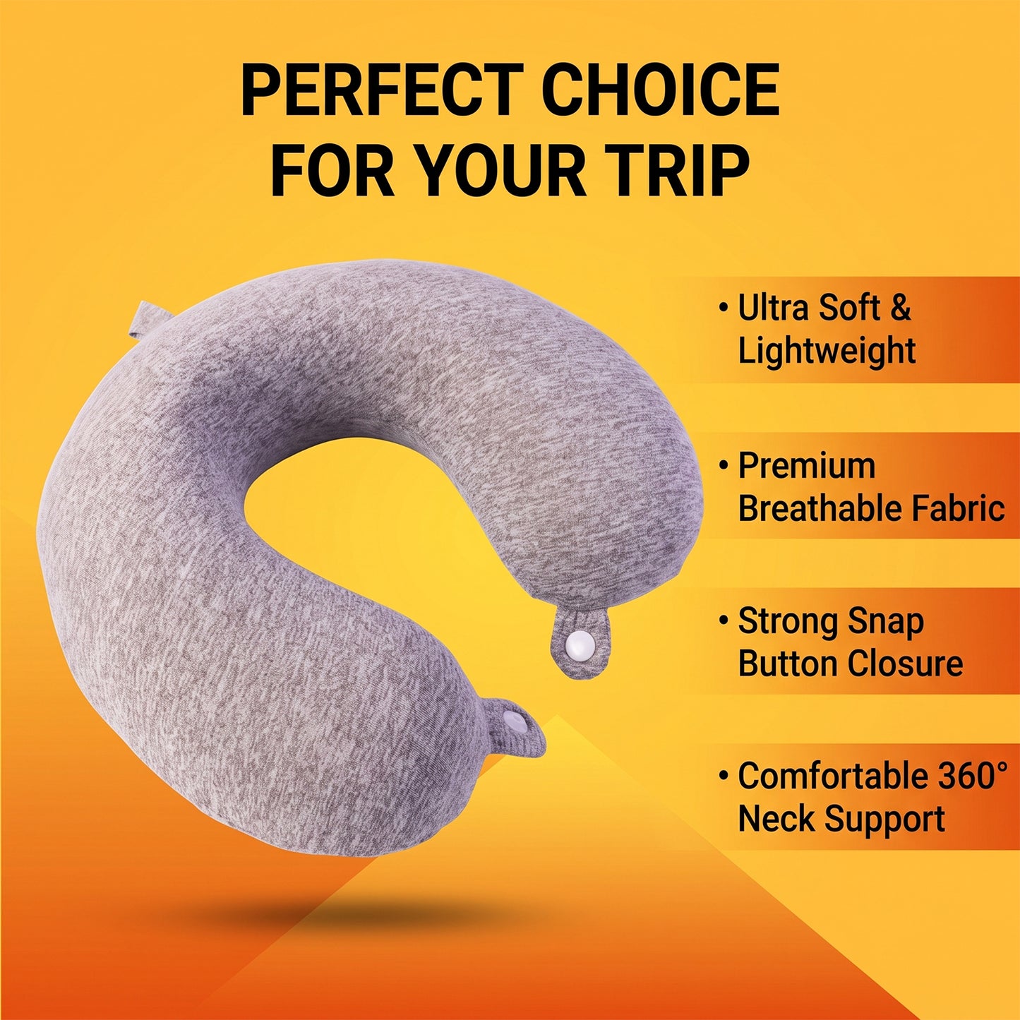 U Shaped Soft Travel Neck Pillow Grey Melange Head Neck Support (1 Pc)