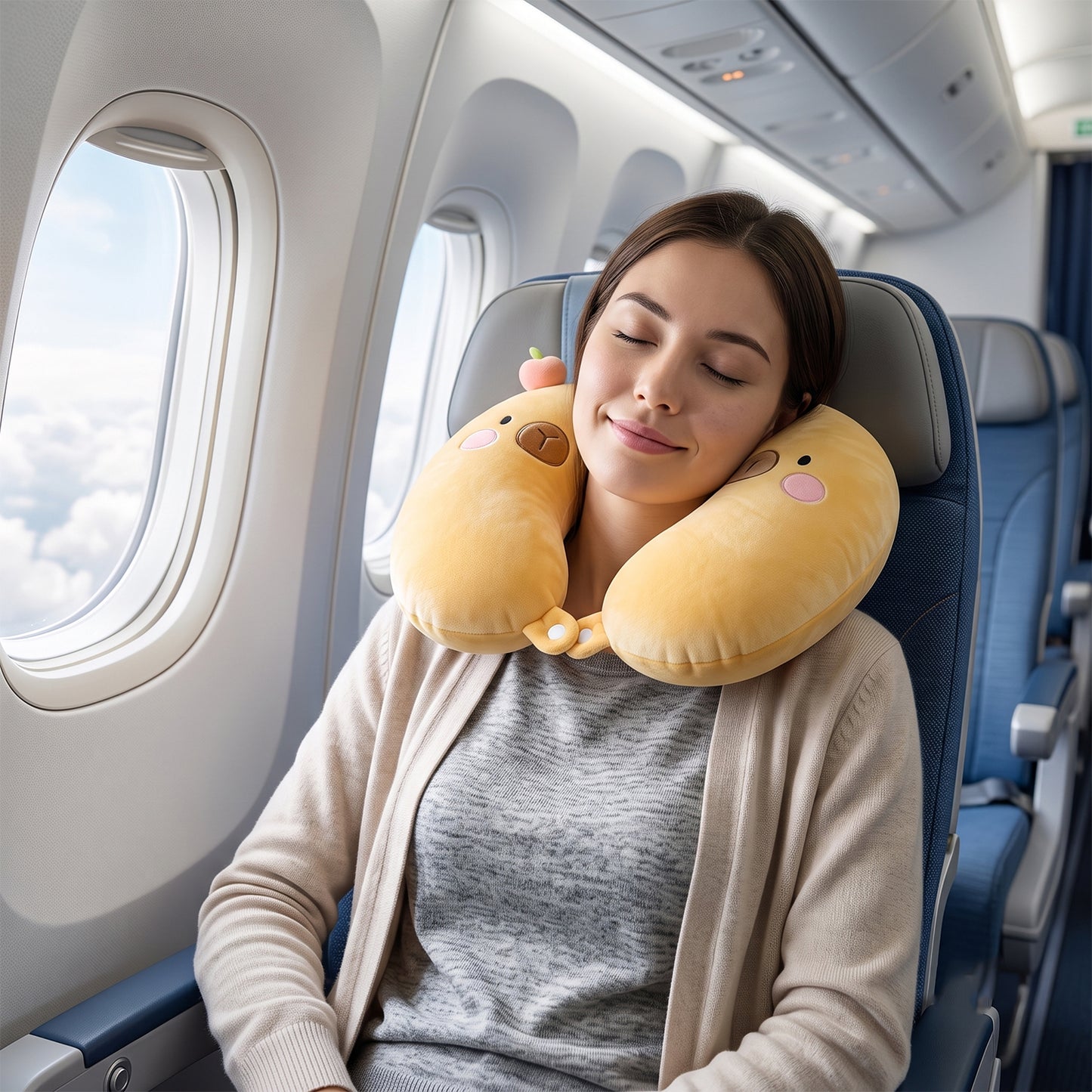 U-Shaped Travel Neck Pillow, Cute Capybara Soft Plush Pillow for Kids (1 Pc)
