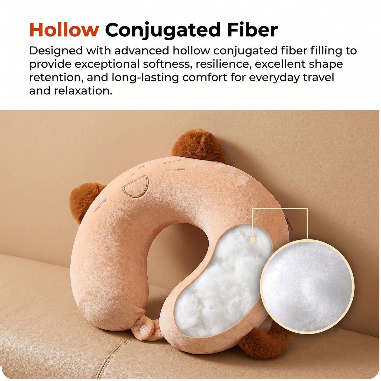 U-Shaped Travel Neck Pillow, Cute Cat Soft Plush Pillow with Ears (1 Pc)