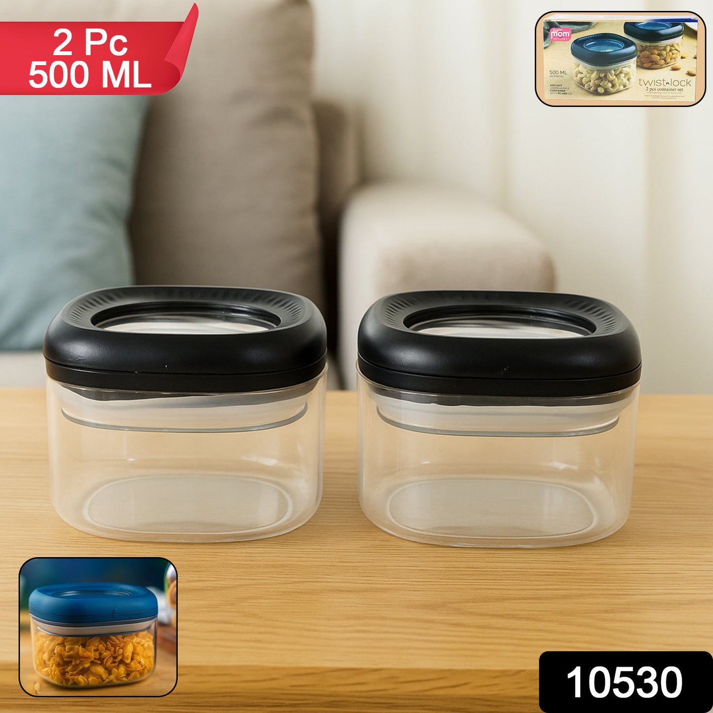 Supermom Plastic Twist & Lock Storage Container Set (500ML / 2 Pc )
