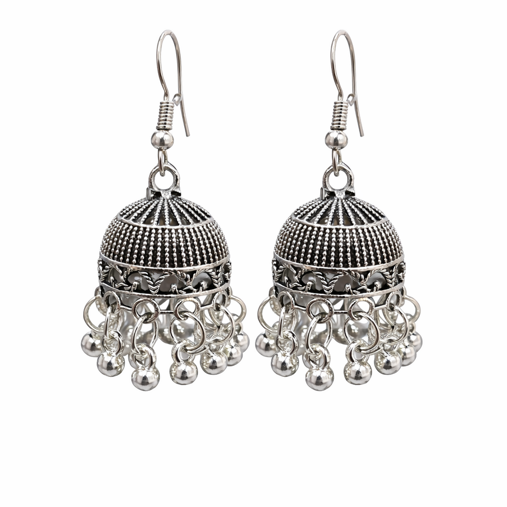 Elegant Silver Hook Jhumka Earrings