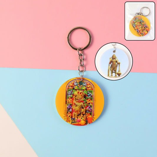Hanuman Mandir Printed Round Keychain – Bright, Devotional & Lightweight Key Holder