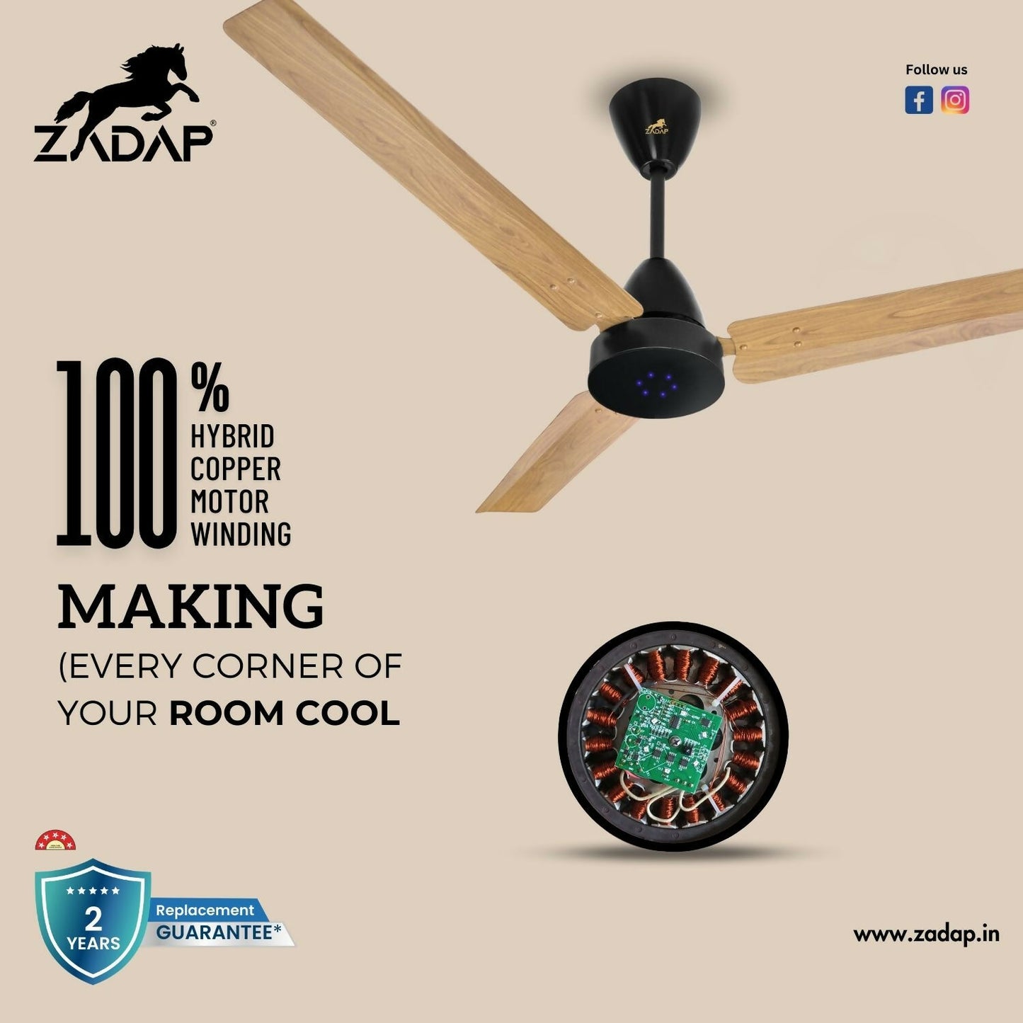 Zadap STROM ceiling fan LED soft glow light feature