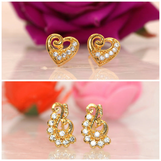 Gold-Plated Heart & Swirl Diamond Look Stud Earring Set for women & girls Combo Pack of 2