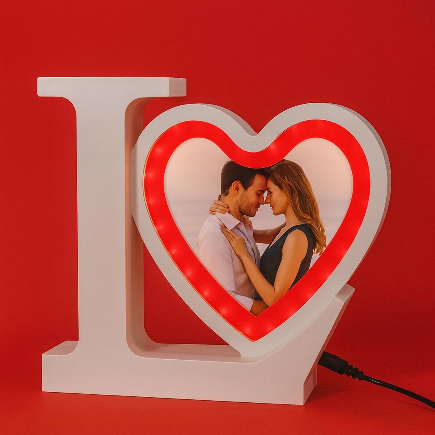 Love Heart LED Photo Frame and mirror with Red Light for Couples & Romantic Gifting