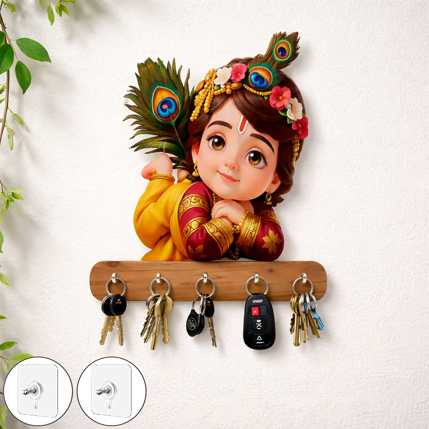Baby Krishna Wall Key Holder with 5 Hooks – Self Adhesive