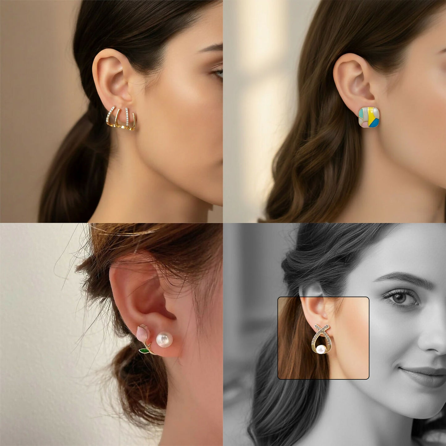 Colorful stud earrings in Korean style set