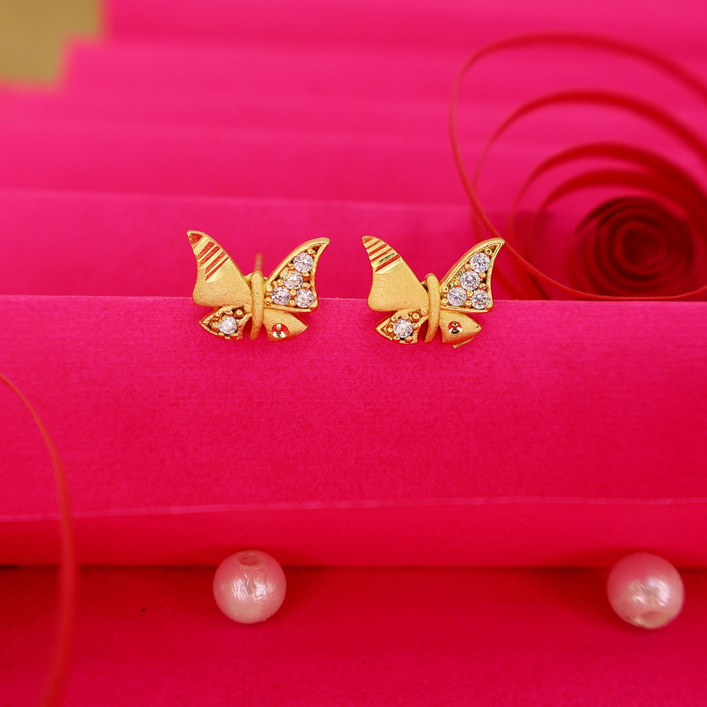 Gold Butterfly Stud Earrings with AD for women and girls