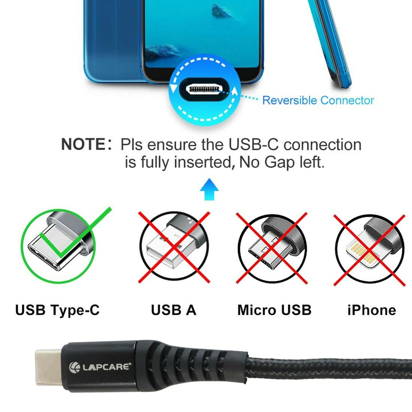Lapcare Hook USB Type-C to Type-C Braided Fast Charging Cable with 240W Output