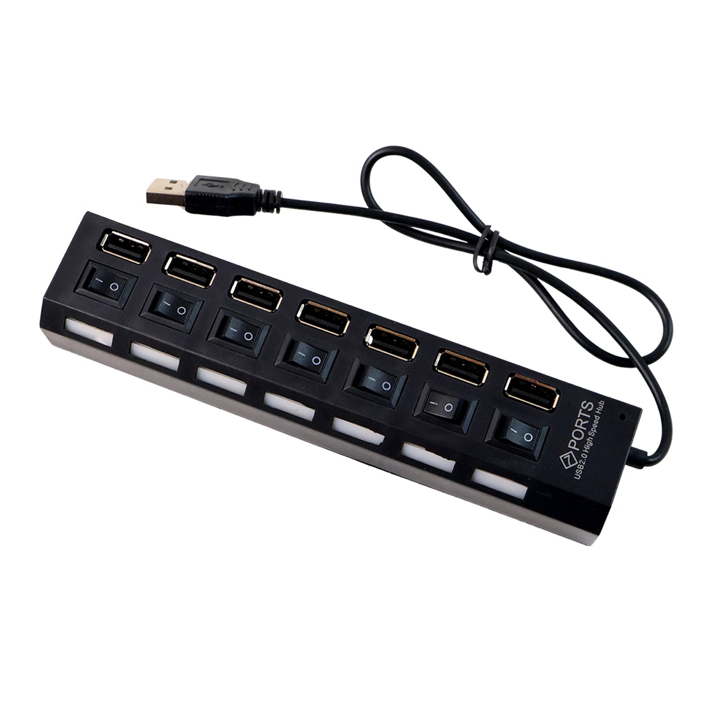 USB Splitter Multi Port USB 2.0 Hub, 7 Port with Independent On/Off Switch and LED Indicators USB A Port Data Hub, Suitable for PC Computer Keyboard Laptop Mobile HDD, Flash Drive Etc