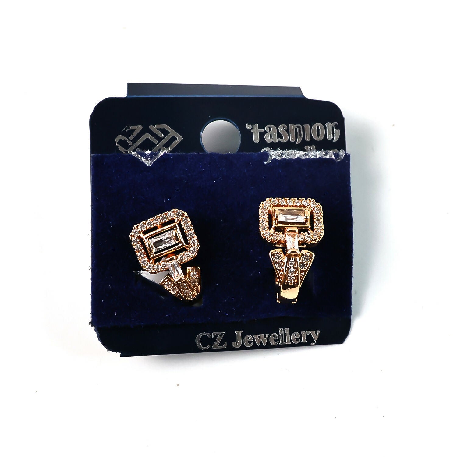 Elegant Square Crystal Stud Earrings – Gold-Plated Designer Jewelry for Women