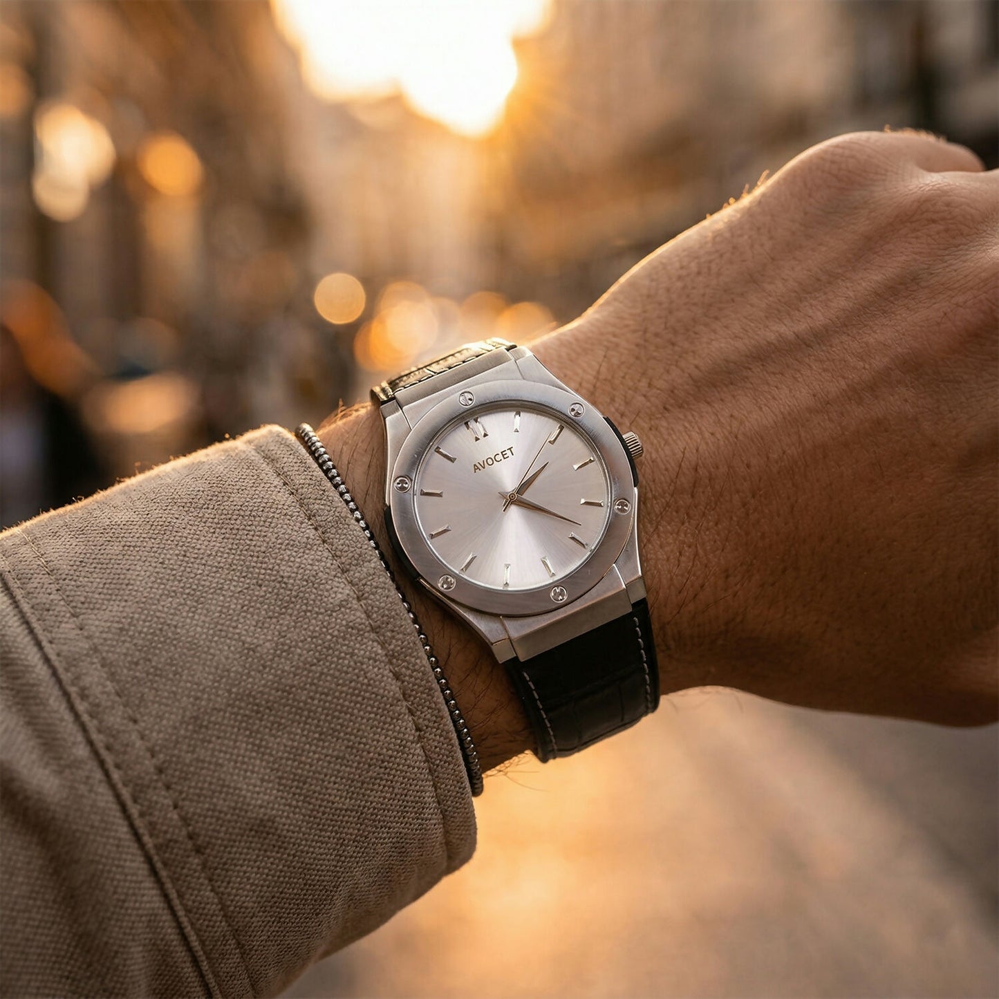 Elegant Silver Dial Analog Wrist Watch with Premium Textured Strap for Men