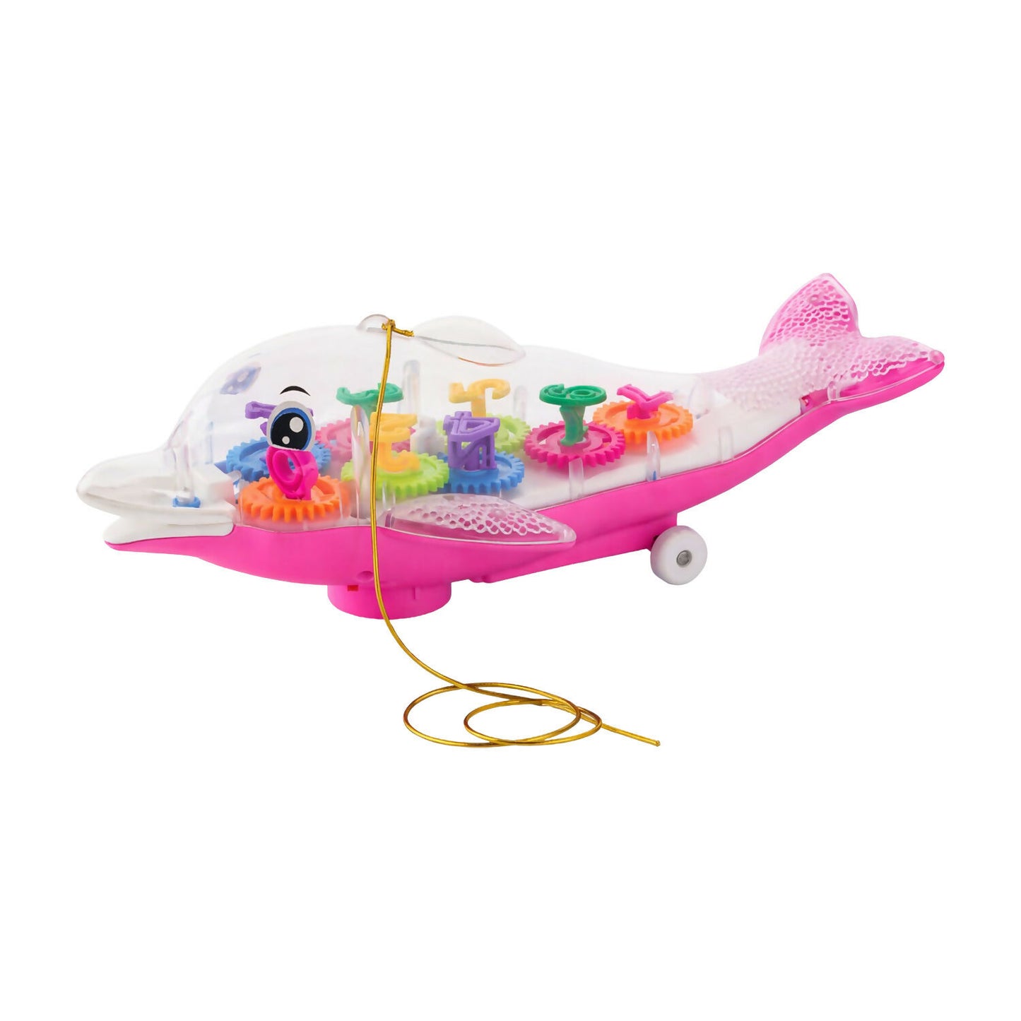Colorful Musical Light-Up Dolphin Toy with Rotating Gears and Pull String for Kids