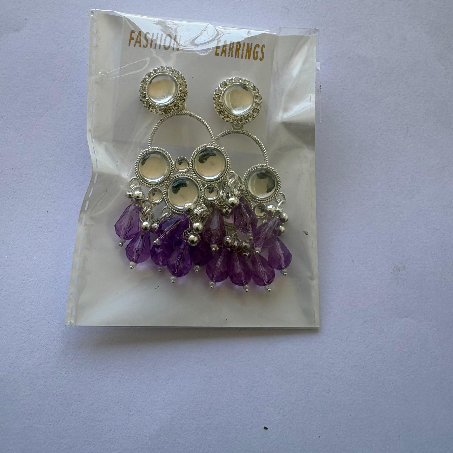 Kundan Purple Pearl Silver Plated Chandbali Earrings Agate Alloy Chandbali Earring