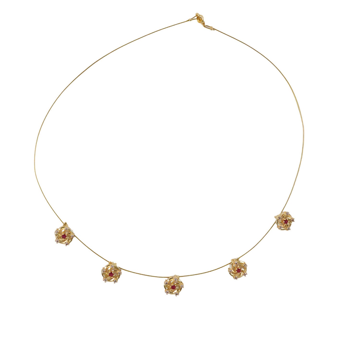 Ruby Floral Swirl Station Necklace with Diamond Detailing and Elegant Finish