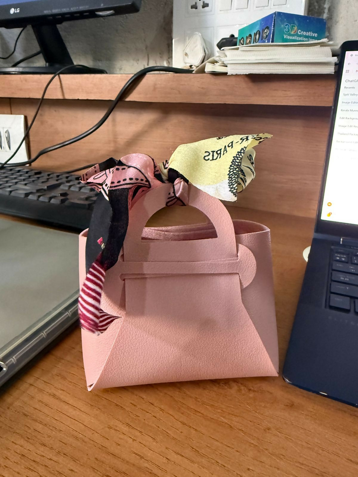 Pink mini handbag for women and girls with ribbon bow