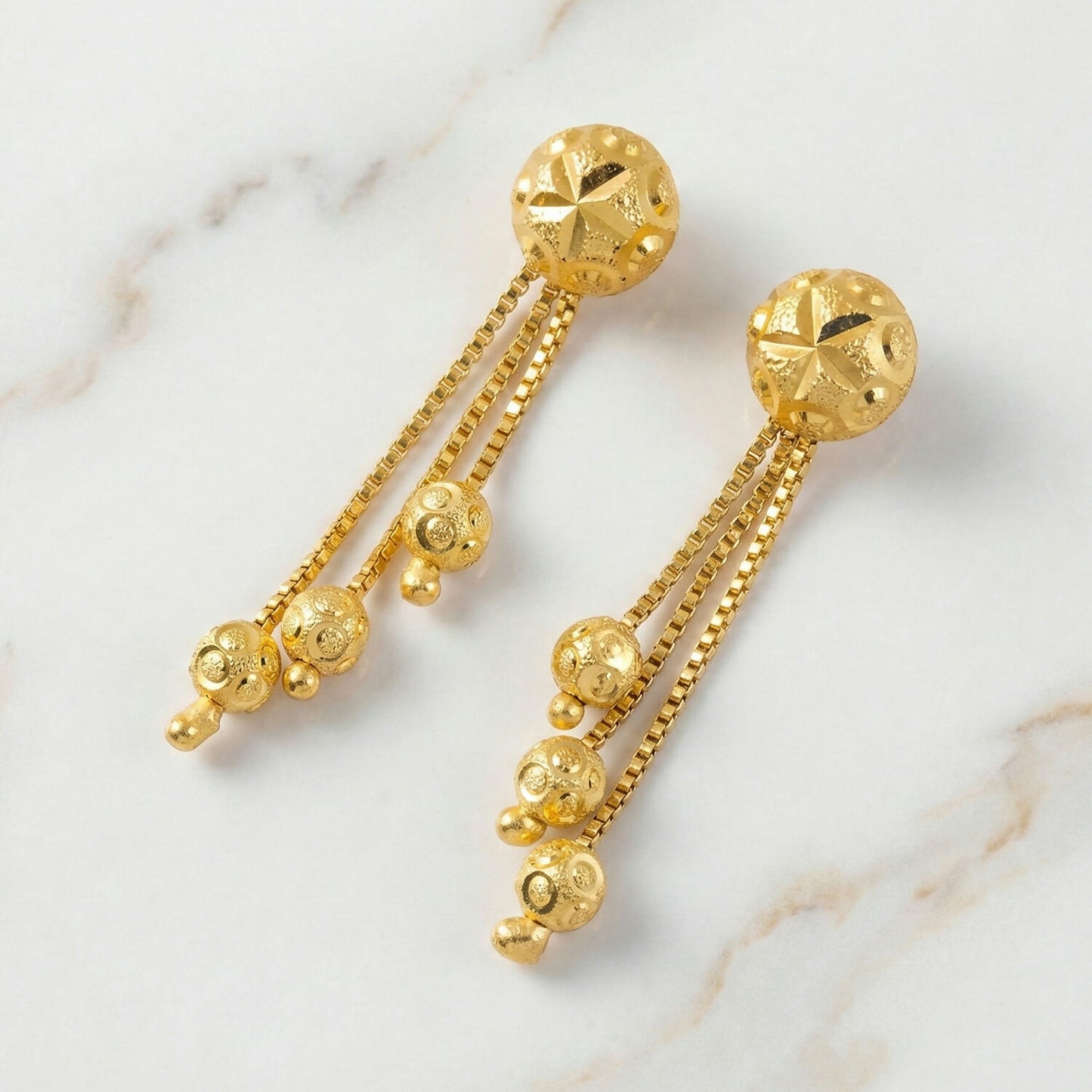 Heart Motif Designer Gold Earrings With Stone Line Work And Elegant Hanging Drop