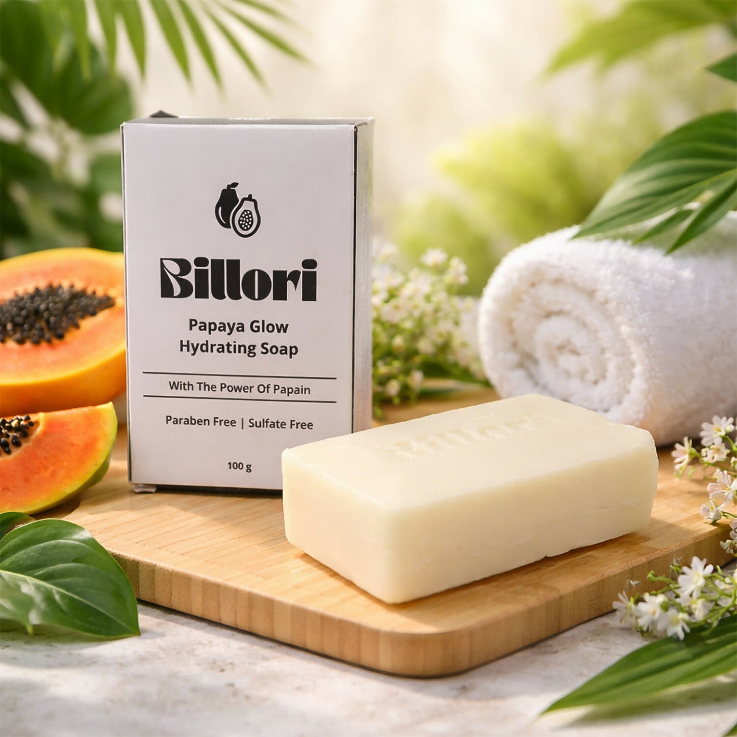 Papaya Glow Hydrating Soap, Papain Enzyme & Papaya Extract (100 g)