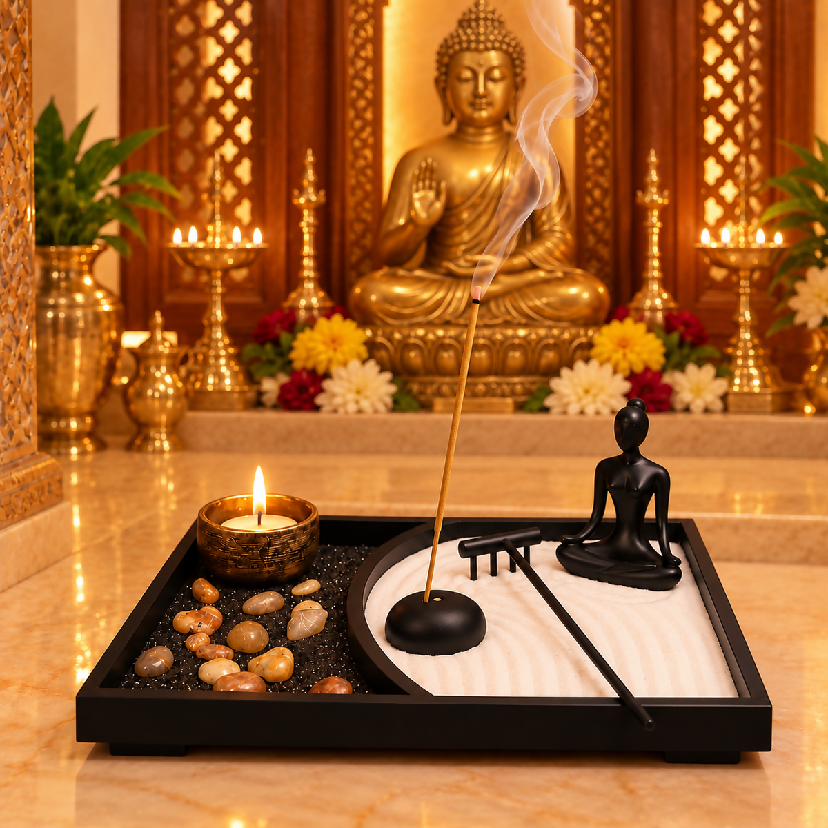 Golden Zen Tray Before Buddha