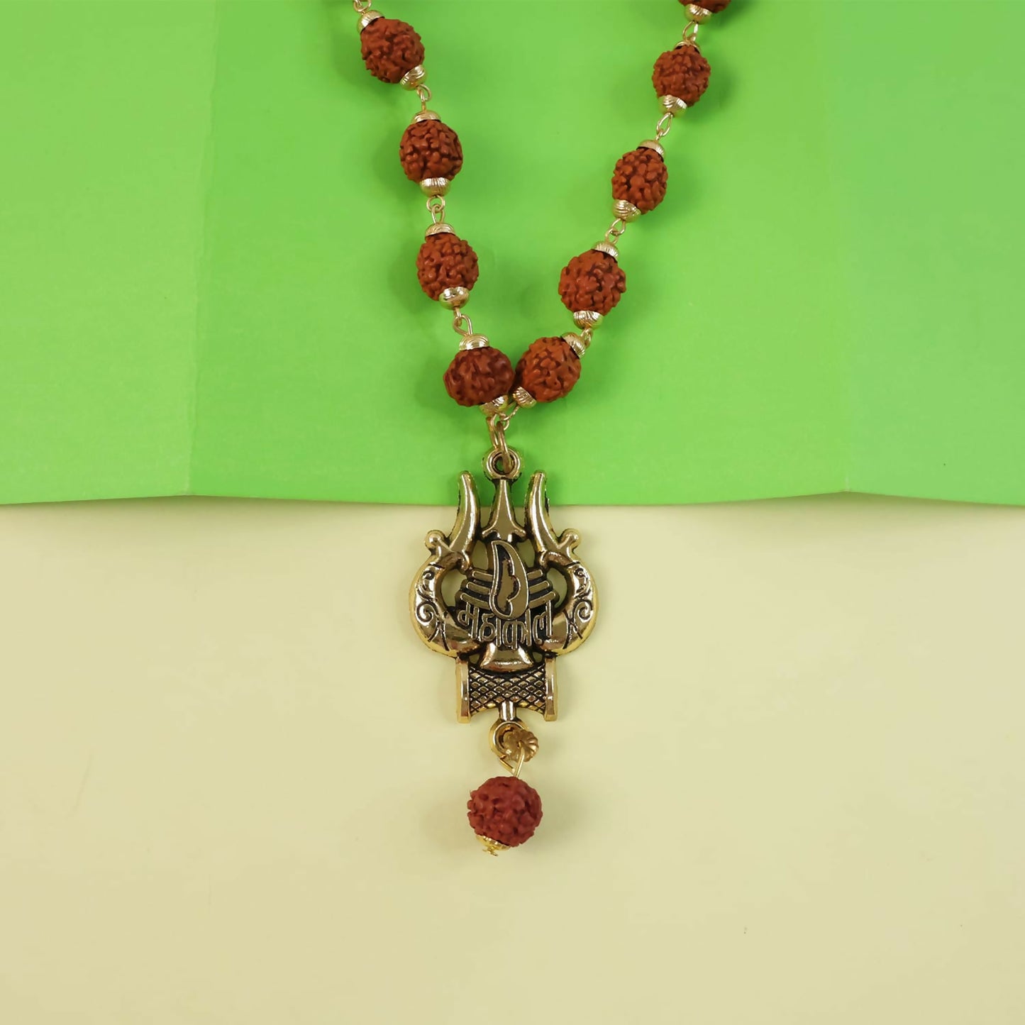 Rudraksha Mala with Mahakal Trishul Pendant Spiritual Necklace
