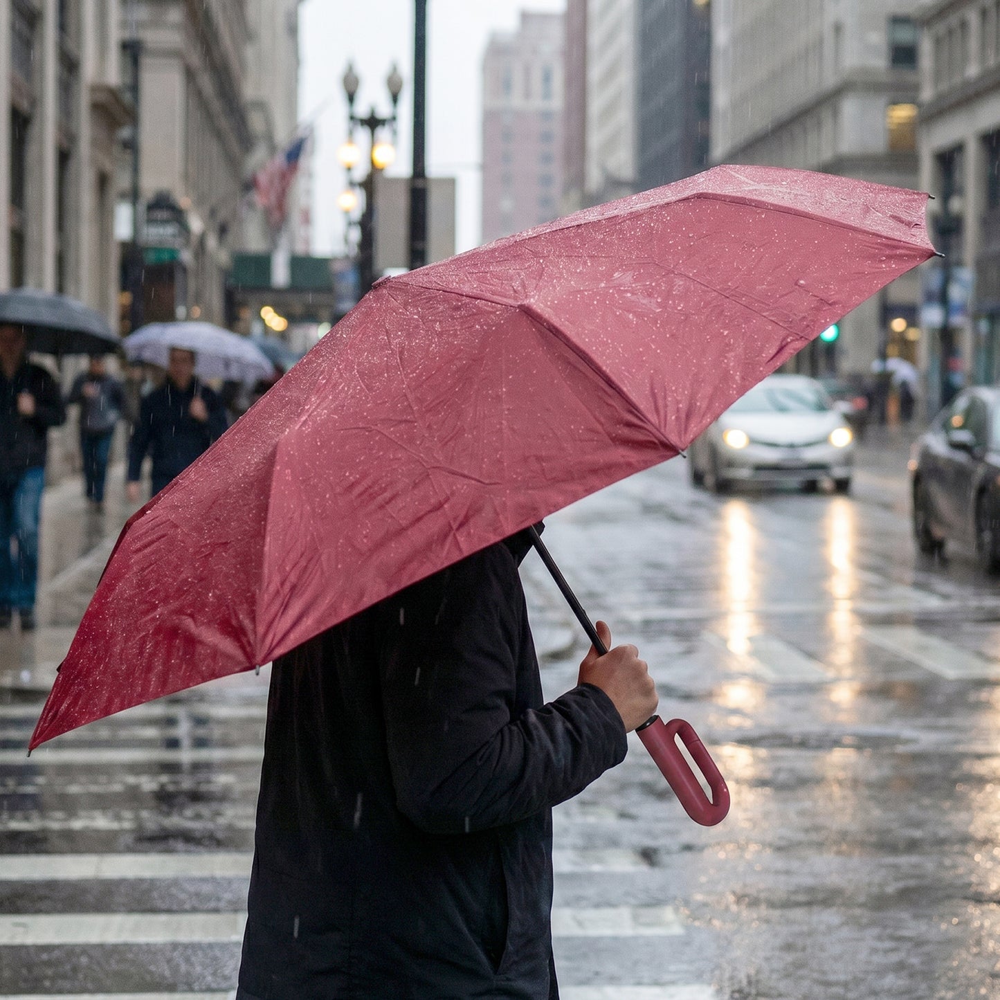 Travel umbrella featuring a compact 3-fold design and windproof frame