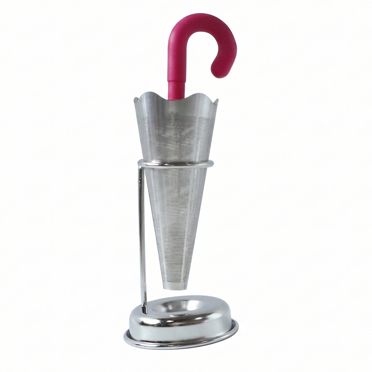 Stainless Steel Umbrella Tea Strainer with Stand Drip Tray Reusable Tea Infuser Filter (1 Pc)