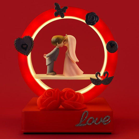 Romantic Couple Kissing LED Night Lamp with Decorative Ring & Roses | Love Theme Table Lamp for Bedroom, Living Room & Home Décor | Perfect Valentine, Anniversary, Wedding & Birthday Gift