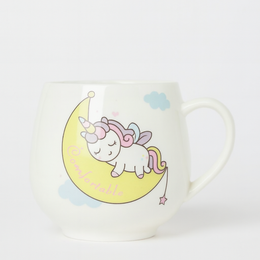 Dreamy Unicorn Coffee Mug with Rainbow & Clouds Print | Cute Ceramic Milk Mug for Kids, Girls, Birthday Gift & Office Desk | Large Capacity Tea Cup with Pastel Pink Background | Fun Cartoon Design