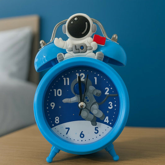 Astronaut Design Kids Alarm Clock with Night Light, Silent Quartz, Blue