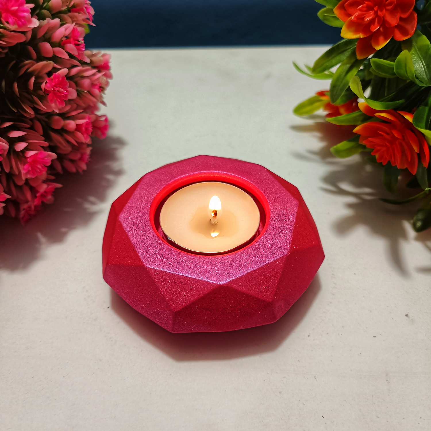 Handmade Diamond Diya – Metallic Pink| Layered Tealight Holder for Diwali, Pooja & Home Décor | Unique Festival Gift Item