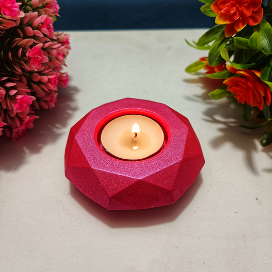 Handmade Diamond Diya – Metallic Pink| Layered Tealight Holder for Diwali, Pooja & Home Décor | Unique Festival Gift Item