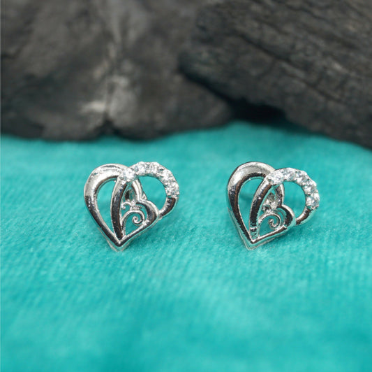 Silver-Plated Heart Stud Earrings with AD for women and girls