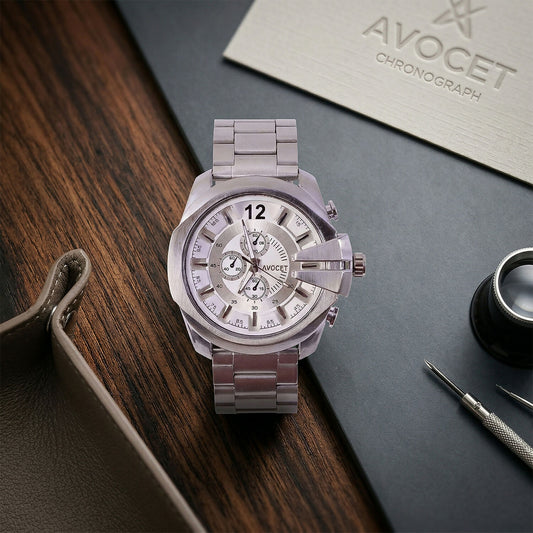 Premium Silver Analog Chronograph Style Wrist Watch for Men