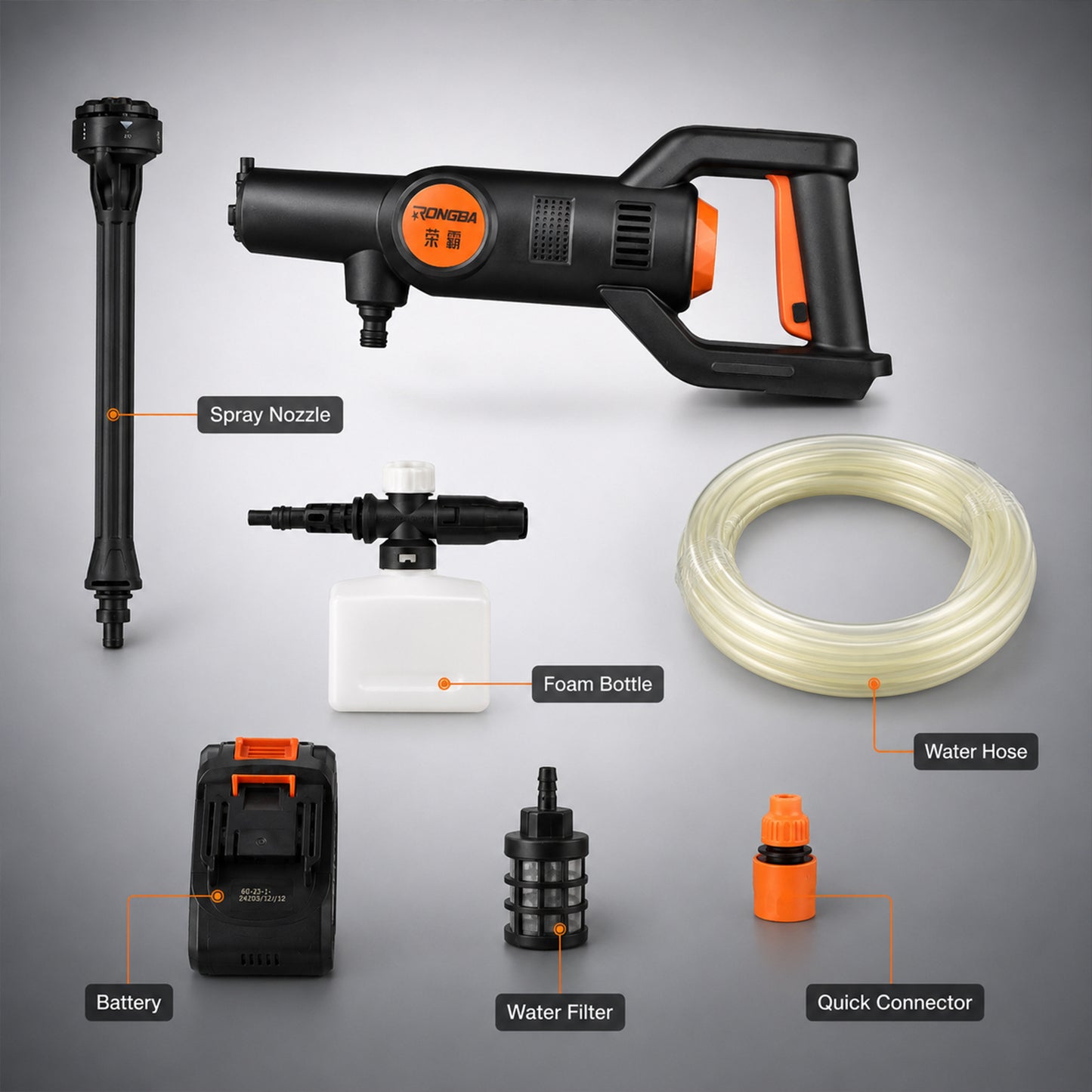 High Pressure Cordless Car Washer – Portable with Hose & Foam