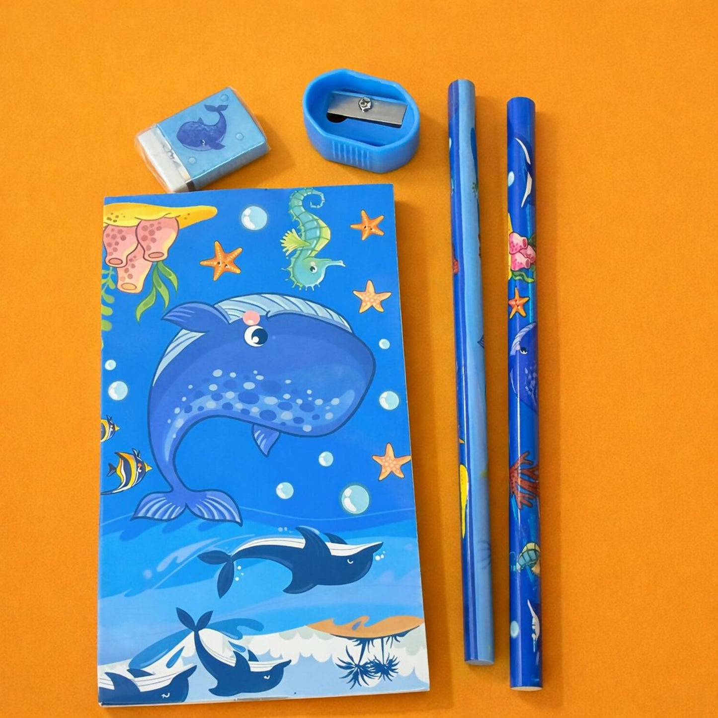 Boys Cartoon Stationery Set with Notebook, Pencils, Eraser & Pouch